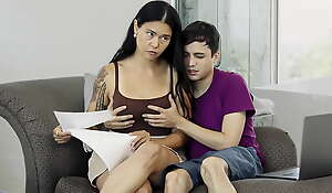 Hot deport oneself Mom Helps Her deport oneself Son Study While Touching her Tits