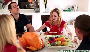 Adorable and tiny teenager take effect sister angel smalls and her take effect bone fuck during thanksgiving dinner