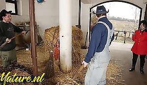 Hairy horse tamer double penetrated in horse stable be worthwhile for her first time