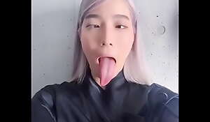Ahegao slut about long tongue