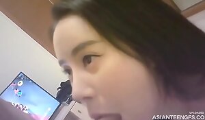 Small-titted Chinese GF with sexy outfit gets fucked