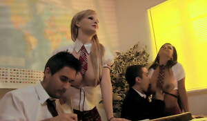 Naughty schoolgirls are well-prepped down please this gang of men