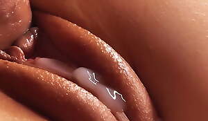 Gorgeous pussy covered in lubricant with the addition of cum. Close-up