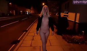 Youthful blonde wifey walking nude down a on one's high horse street in Suffolk