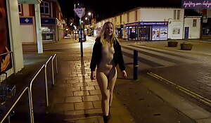 Exhibitionist wifey walking nude around a town in England