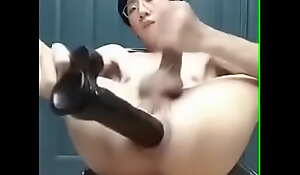 Chinese camboy fisting his loose mini-rosebud assfuck just about Big dark-hued cock