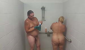 Husband added to wifey taking a shower up a quickie.