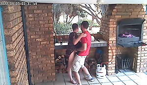 Spycam: CC TV self providing accomodation couple fucking on front gallery of nature reserve